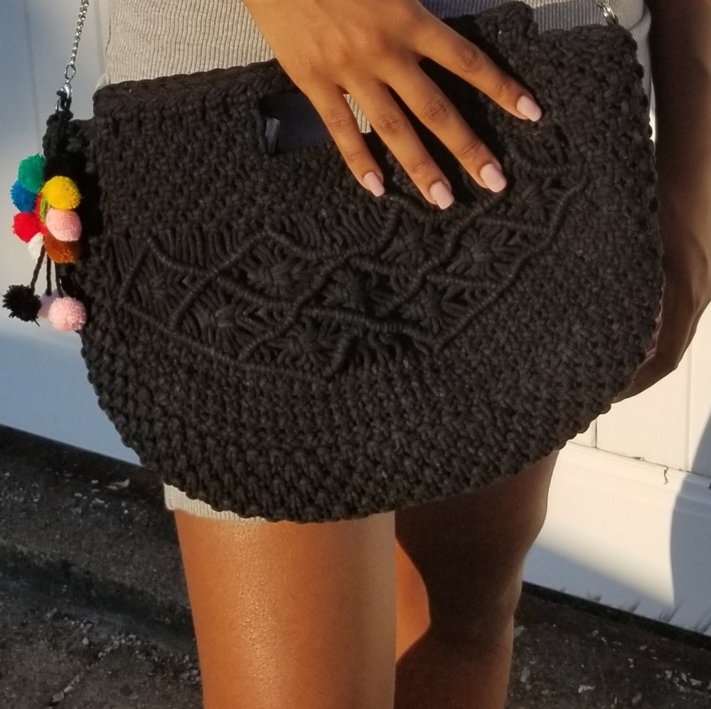 Crochet Festival Bag With Silver Chain Strap